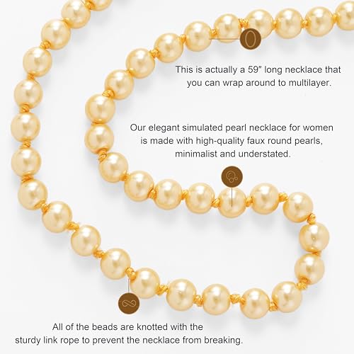 BABEYOND Long Pearl Necklace Faux Pearls Necklace Set Beaded Long Pearls Necklace 1920s Gatsby Costume Jewelry - color: Gold