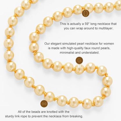 BABEYOND Long Pearl Necklace Faux Pearls Necklace Set Beaded Long Pearls Necklace 1920s Gatsby Costume Jewelry - color: Gold