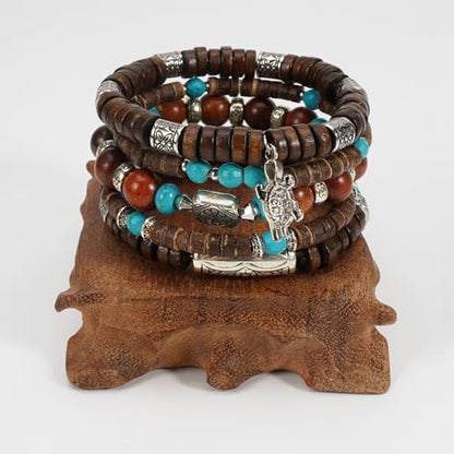 Boho Wooden Beads Bracelets Bohemian Bracelet Stack for Men Women Wood Beaded Bracelet Set - color: B