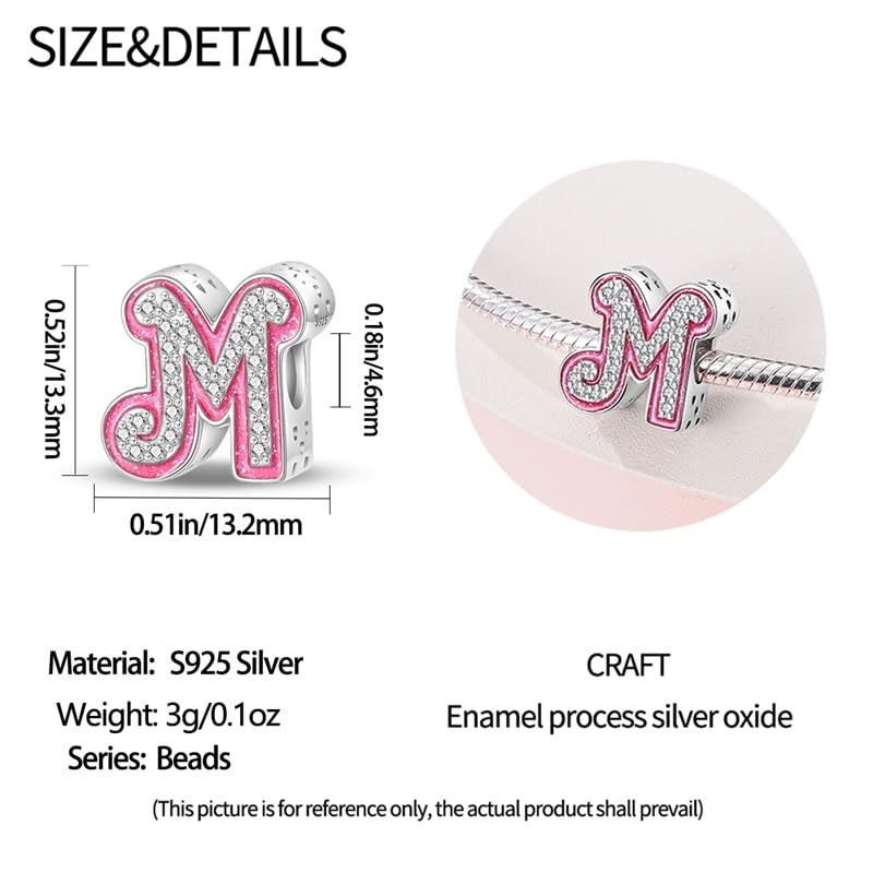 925 Sterling Silver Letter Charms Fits Pandora Bracelets Alphabet AZ Bead Charm for Bracelets Necklace with 5A Cubic Zirconia for Women Birthday Ceremony DIY Jewelry Gift - style: M