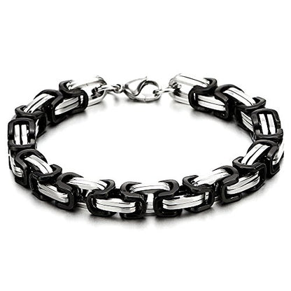 COOLSTEELANDBEYOND Mens Women New Stainless Steel Braided Link Bracelet Polished - color: B-Metal Color: Silver & Black