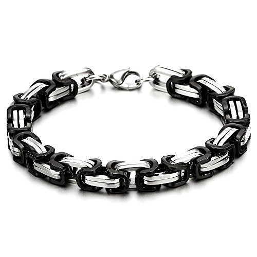 COOLSTEELANDBEYOND Mens Women New Stainless Steel Braided Link Bracelet Polished - color: B-Metal Color: Silver & Black