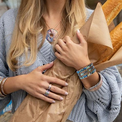 JR.DM Boho Beaded Bracelets for Women - Handmade Adjustable Crystal Natural Stone Bead Wrap Bracelets, Bohemian Jewelry Braided for Unique Birthday Gifts - color: A4 Blue Emperor Stones