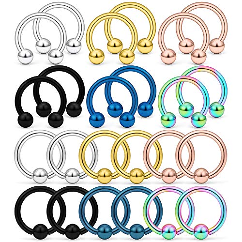 12G Septum Rings Ear Gauges Earrings Hoops Eyebrow Piercings lip Rings Hoop 316L Surgical Steel Cartilage Helix Tragus Rook Daith Earrings Piercing Jewelry for Women Men 10mm 12mm 14mm 16mm - style: 12G 16MM Mix Color