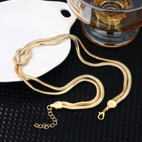 Chunky Gold Choker Necklace for Women, 14K Gold Plated Snake Chain Statement Necklace Triple Twsited Layered Choker Necklaces Jewelry Gifts - style: Knot Necklace