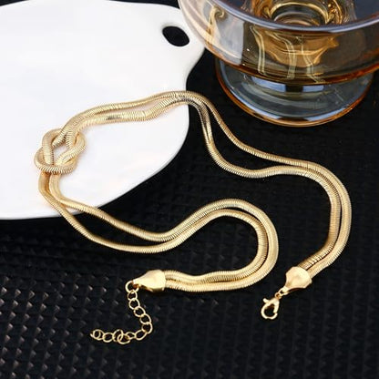 Chunky Gold Choker Necklace for Women, 14K Gold Plated Snake Chain Statement Necklace Triple Twsited Layered Choker Necklaces Jewelry Gifts - style: Knot Necklace