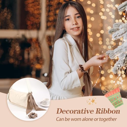 6 PCS Bow Silk Scrunchies, Hair Ties with Bows, Hair Scarf Scrunchies | Knotted Scrunchie Bow for Women , Satin Hair Ribbon Elastic Hair Tie, Long, Brown - color: Brown