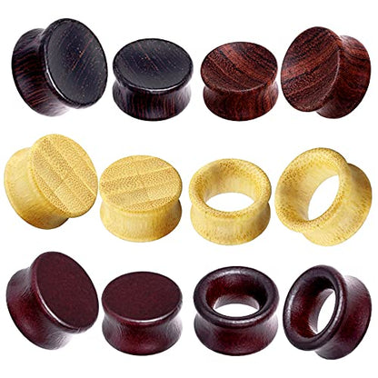 12pcs Wooden Gauges For Ear Nature Wood Tunnels Earrings Plugs Vintage Body Piercings Saddle Stretchers Set 2G-20mm - style: #1 10mm=00g