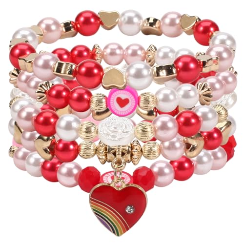 Ardorchid Halloween Bracelets for Women Pumpkin Ghost Steleton Bat Skull Beaded Stackable Stretchy Bracelet Rugby Thanksgiving Christmas Heishi Bracelets - color: Valentines -C