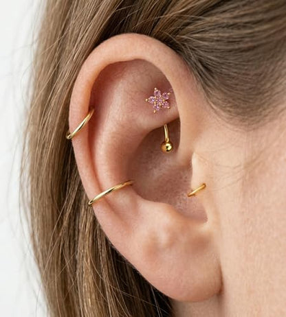 Rook Eyebrow Piercing Jewelry Surgical Stainless Steel Vertical Labret Lip Jewelry Gold Silver 16G Curved Barbell Cartilage Helix Conch Tragus Daith Hoop Earrings for Women - color: Gold Tone