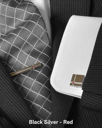 [TAVARAT] Cufflinks for Men Black Silver Red Blue Crystal glass Tps-040 - style: black silver red