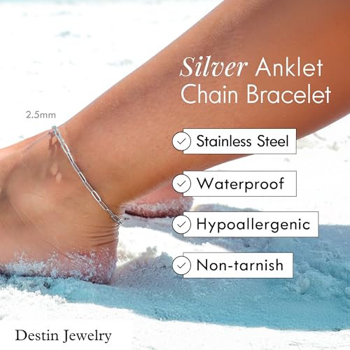 DESTIN Jewelry 18K Gold Plated Paperclip Chain Necklace, 2.5-6.5mm | Waterproof, hypoallergenic and tarnish-resistant adjustable stainless steel layering chain for women. - color: Stainless Steel, size: 9", style: 2.5 MM