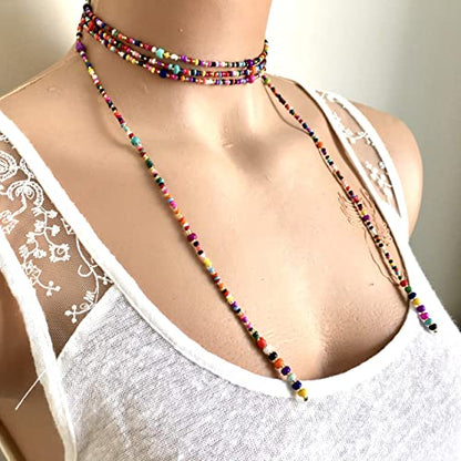 Colorful Bead Necklace, Long Tie Choker, Wrap Necklace, Wrap Seed bead, Lariat Necklace, Christmas Gift Woman, Wrapped Beaded Choker