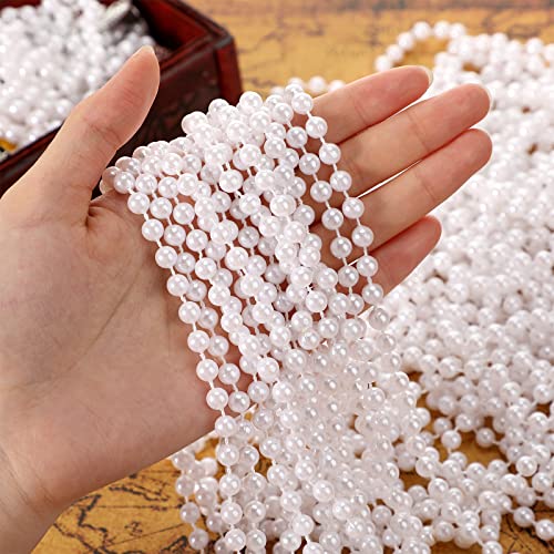 Sureio 36 Pack Long Pearl Necklace Fake Pearl Necklace Bulk Costume Jewelry for Women 1920s White Faux Beaded Strand Layered Accessories for Christmas Wedding Bridal Shower Tea Birthday Decor