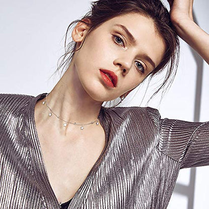 Ladytree S925 Sterling Silver Dainty Simple Choker Necklace,Rolo Chain,Adjustable 13 inches to 16 inches - style: 03_Beads Stars choker