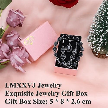 LMXXVJ Necklace Long Earrings Bracelet Set, White Gold Plated Created Blue Sapphire Jewelry Set Wedding Party Gift Jewelry for Women Bridal Bridesmaid - color: Black Gun-Black