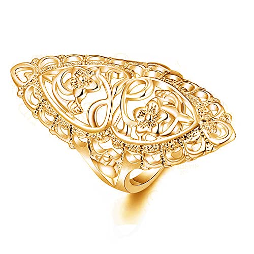 Rings for Women Summer Boho Rings Filigree Flower Ring Chunky Gold Ring Full Finger Rings Wide Band Womens Rings for Cocktail Party Birthday Gifts Statement Rings for Women - color: Gold