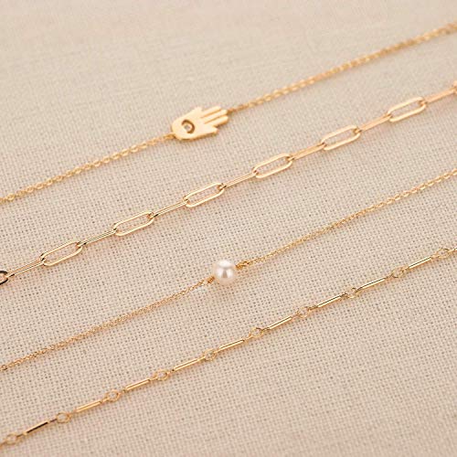 LOYATA Chain Bracelet Gold Link 14K Gold Plated Dainty Pearl Bracelet Simple Jewelry Gift for Women - style: Paperclip