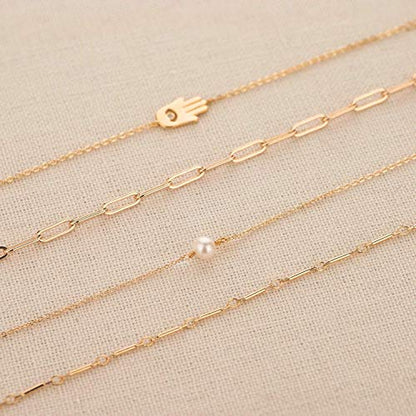 LOYATA Chain Bracelet Gold Link 14K Gold Plated Dainty Pearl Bracelet Simple Jewelry Gift for Women - style: Paperclip