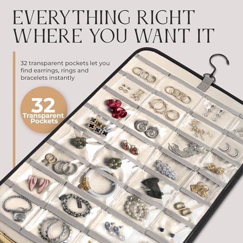 Hanging Jewelry Organizer Storage with Hanger Metal Hooks Double-Sided Jewelry Holder- Wall Mount Holder for Earrings, Necklaces, Rings on Closet, Wall, Door, 1 piece, Large, Charcoal Black - style: Modern - Charcoal Black