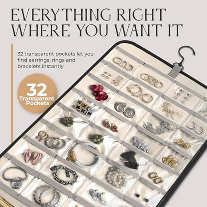 Hanging Jewelry Organizer Storage with Hanger Metal Hooks Double-Sided Jewelry Holder- Wall Mount Holder for Earrings, Necklaces, Rings on Closet, Wall, Door, 1 piece, Large, Charcoal Black - style: Modern - Charcoal Black