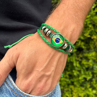World Cup National Team Soccer Fan Bracelet – Faux Leather – Sports Fashion Jewelry - color: Brazil Green
