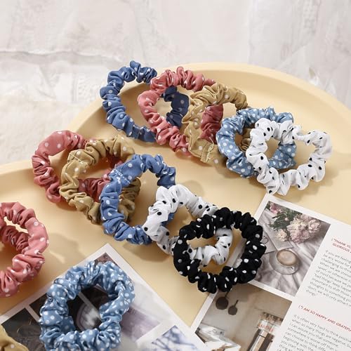 30 Pcs Small Scrunchies No Damage Hair Ties for Women | Hair Accessories Ponytail Holders, Elastic Soft Rubber Bands for Thick Thin Hair (Polka Dot Theme) - color: Polka Dot Theme