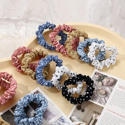 30 Pcs Small Scrunchies No Damage Hair Ties for Women | Hair Accessories Ponytail Holders, Elastic Soft Rubber Bands for Thick Thin Hair (Polka Dot Theme) - color: Polka Dot Theme