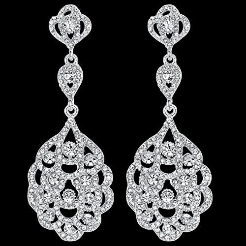 Wedding Teardrop Dangle Earrings Crystal Rhinestone Beaded Chandelier Earrings for Brides Gold - color: A-silver