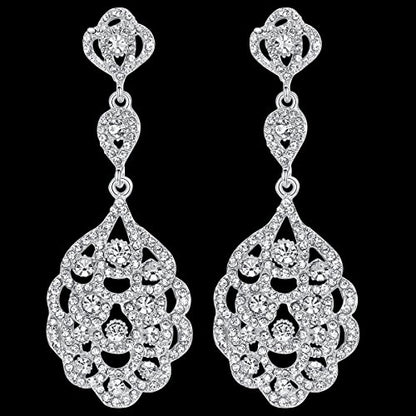 Wedding Teardrop Dangle Earrings Crystal Rhinestone Beaded Chandelier Earrings for Brides Gold - color: A-silver