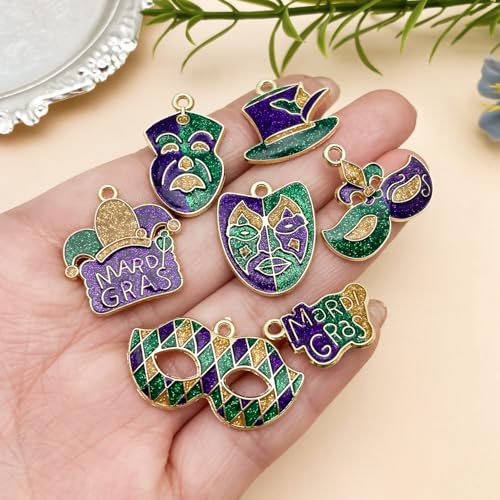 Youdiyla 20pcs Alloy Enamel Martini Grasse Carnival Mardi Gras set Pendant Jewelry Making DIY Keychain Earrings Pendant Various Design Charms for Jewelry Making Bracelets Necklace (SN1102) - color: SN1102