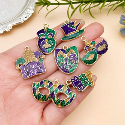Youdiyla 20pcs Alloy Enamel Martini Grasse Carnival Mardi Gras set Pendant Jewelry Making DIY Keychain Earrings Pendant Various Design Charms for Jewelry Making Bracelets Necklace (SN1102) - color: SN1102
