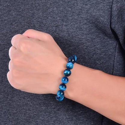 6/8/10/12mm Natural Blue Tiger Eye Bracelet Stress Relief Elastic Gemstone Natural Stone Beads Bracelet for Men Women Stretch Unisex - style: 6mm