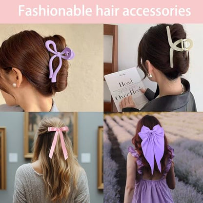 Spa Headband and Wristband Set Top Knotted Headbands Silky Satin Hair Bows Bows Hair Clip Big Hair Claw Clips Butterfly Hair Accessories Satin Silk Scrunchies Quilted Makeup Bag Blank Cards Gift Box - color: Purple