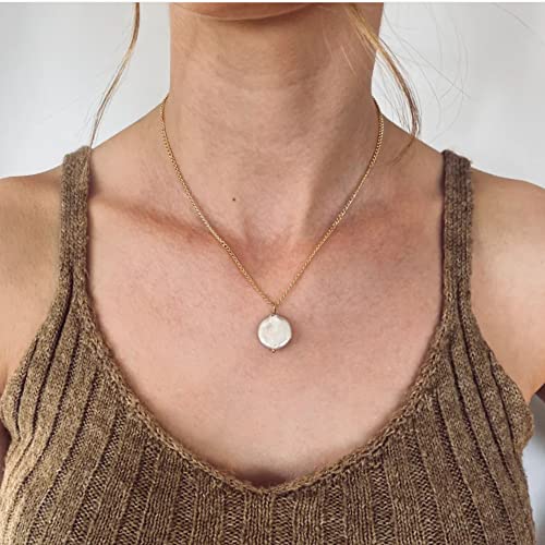 Tewiky Pendant Necklace for Women 14k Gold Plated Chain Choker Necklaces | Dainty Necklaces,Aesthetic Simple Necklace,Jewelry Gifts for Women - color: ciecle pearl gold