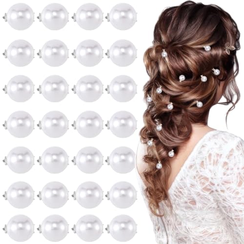 30 Pcs Mini Pearl Hair Clips Cute Small Pearl Hair Pins Brides Hair Barrettes Hair Accessories for Women Girls Wedding Valentine Day Halloween Christmas Birthday Party Daily Use (White) - color: White