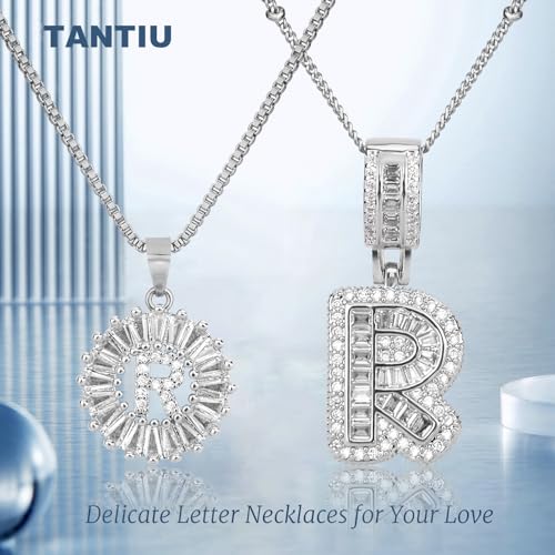 14K Gold Plated Alphabet Necklace Cubic Zirconia Letter Pendant, Personalized Name Jewelry Gift for Women, Customizable A-Z, Birthday/Mothers Day Gifts for Womens - color: White Gold, style: Style-R