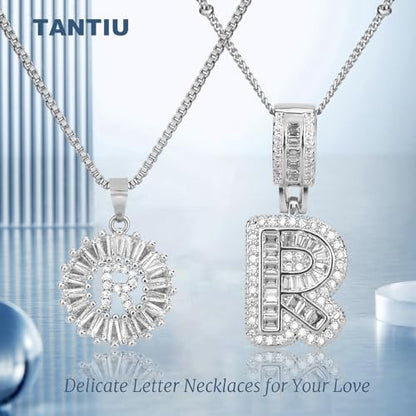14K Gold Plated Alphabet Necklace Cubic Zirconia Letter Pendant, Personalized Name Jewelry Gift for Women, Customizable A-Z, Birthday/Mothers Day Gifts for Womens - color: White Gold, style: Style-R