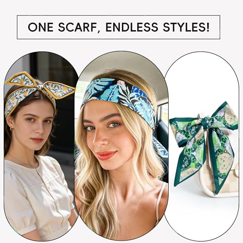 ZXZH 6 Pack Fashion Scarves for Women, Versatile Boho Head Scarf | Satin Scarf for Hair, Neck, Wrist, and Purse Accessories - color: Exotic Jungle Leaf