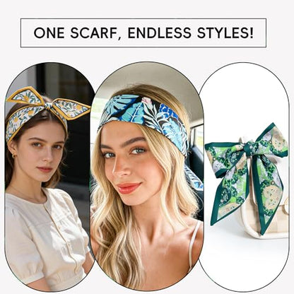 ZXZH 6 Pack Fashion Scarves for Women, Versatile Boho Head Scarf | Satin Scarf for Hair, Neck, Wrist, and Purse Accessories - color: Exotic Jungle Leaf