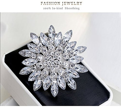 Rhinestone Sunflower Brooch for Women Sparkling Cubic Zirconia Flower Brooch Pin Elegant Large Crystal Floral Lapel Pin Dainty Clothing Hat Bag Accessories Christmas Wedding Bridal Birthday Jewelry - color: White