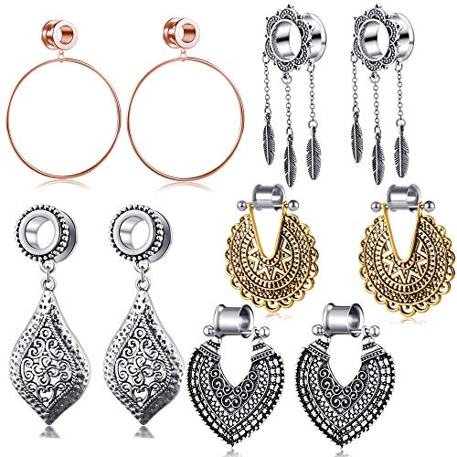 5 Pairs Surgical Steel Ear Tunnels Dangle Gauges For Women Rose Gold Hoop Double Flare Plugs Stretcher - style: 14mm/9/16''