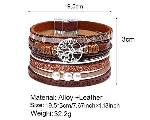 Fesciory Leather Wrap Bracelets for Women, Boho Western Layered Jewelry | Layered leather cuff bracelets, Easy on and off, Boho western style, Daily wear, Gift for women - color: Brown 3