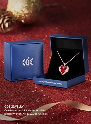 CDE Angel Wings Heart Birthstone Pendant Necklace Gift for Women | Silver/Gold Tone,Ideal Birthday & Anniversary Jewelry Gift for Wife,Girlfriend,Her - color: Rose Gold-01&07-Ruby Red Birthstone