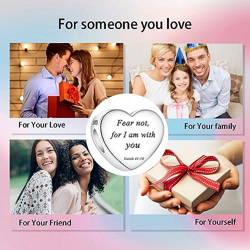 Bible Family Mom Wife Love Heart Dangle Charm 925 Sterling Silver Charms fits Bracelets and Necklace Pendant Bead Charms Jewelry Present for Women Family Friends - style: Bible - Fear not, for I am with you charm