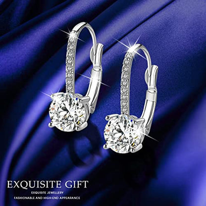 Ladies 1 Carat Diamond Pendant Earrings 18K Gold Plated Cubic Zirconia Hanging Lever Bridal Earrings Girls and Women's Fashion Jewelry - color: 2-Color Set (silver,silver)