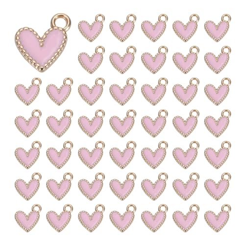 MECCANIXITY Enamel Alloy Heart Charm,Valentine Heart Pendants Love Jewelry Making Charm for DIY Necklace Bracelet Earrings Keychain - color: Pink