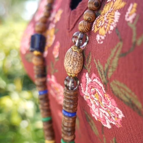 Bohemian Beaded Necklace for Women Long Boho Pendant Wood Mala Beads Wooden Strand Tassel Stone Bohemian Necklaces for Women Jewelry - style: Ethnic Peacook Feather