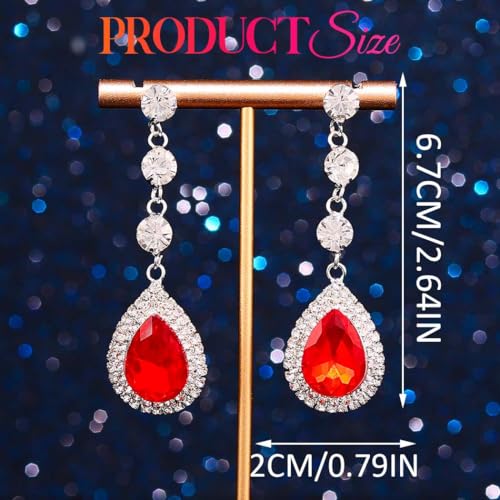 Catery Rhinestone Earrings Silver Crystal Teardrop Earrings Long Wedding Jewelry for Women - color: Red