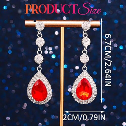 Catery Rhinestone Earrings Silver Crystal Teardrop Earrings Long Wedding Jewelry for Women - color: Red
